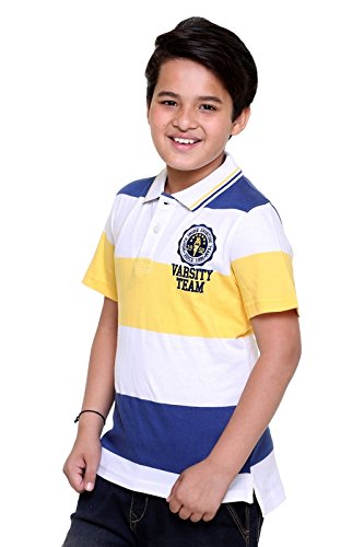 kids-17 yellow white blue cotton half sleeves boys polo neck t-shirt