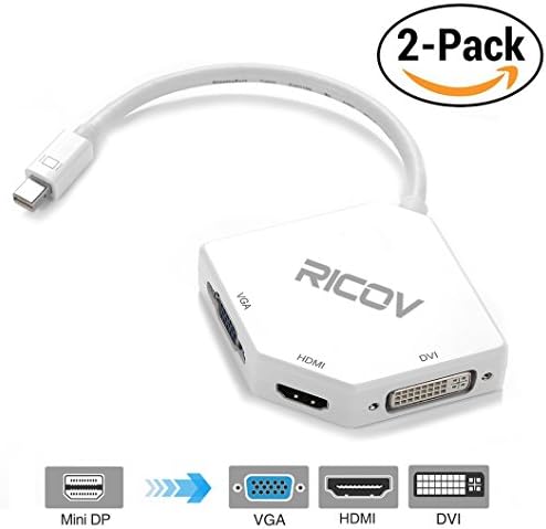 RICOV 3-in-1 Mini DisplayPort (Thunderbolt) to HDMI VGA DVI Adapter (White-2 Pack)