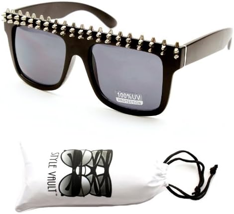 W222-vp Spike Studded Vintage Retro 80s Wayfarer Celebrity Sunglasses (Mt. Black/silver, Uv400)
