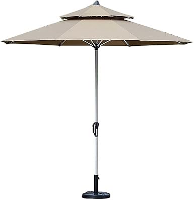 Sombrilla de patio con base, 2 niveles con manivela para patio, piscina