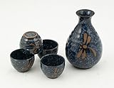 Happy Sales HSSS-BDFC27,  5 pc Sake set Blue Dragonfly Round