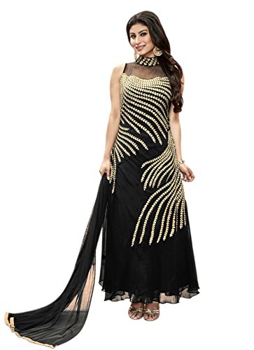 styles closet women's georgette with dupatta dress material (bnd-10011_black_free size)