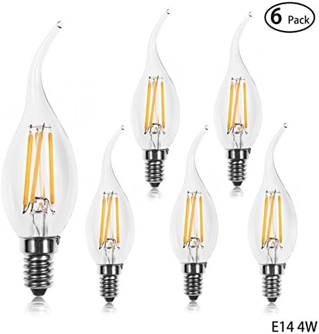 Battaa C35 4W LED Filament Candle Light Bulbs,E14 Lamp Base, 2700K Chandelier Flame Tip for Vintage Style Chandelier,Warm White(6 packs)
