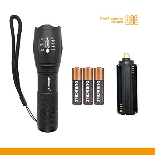 SAMLITE – High Powered LED Pocket Flashlight – 1200 Lumens Bright Zoomable Spotlight or Floodlight – 5 Modes – Ultra Light, Waterproof, Military Grade Tactical – Camping, Travel, Emergencies