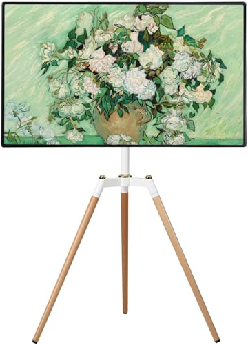 Fydeamer Floor TV Stand for 32-65 inches Screen Height Adjustable Studio Tripod Easel TV Display Stand with 140° Swivel for Bedroom, Living Room, Corner TV Stand White