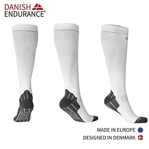 DANISH ENDURANCE Graduated Compression Socks (White 1 Pair, US Women 11-13//US Men 9.5-12.5)