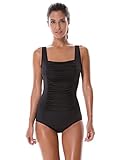 SYROKAN Women's Pleated Maillot Endurance Athletic Training One Piece Swimsuit