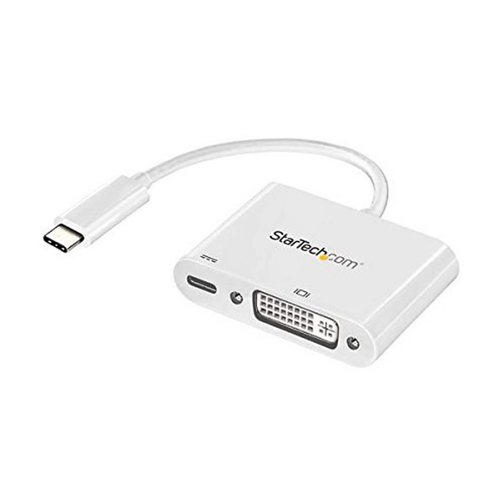 StarTech.com USB C to DVI Adapter with Power Delivery - 1080p USB Type-C to DVI-D Single Link Video Display Converter w/ Charging - 60W PD Pass-Through - Thunderbolt 3 Compatible - White (CDP2DVIUCPW)