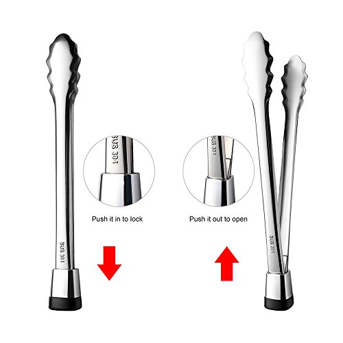 ANG Stainless Steel Kitchen Tongs Set of 2-10.5'' and 12.5'',Locking Standing Food Tongs for Salad,Barbecue,Toast Bread,Pastry,Sandwich