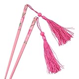 Oriental Floral Wood Chopstick Hair Stick with Tassels [Pair]