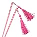 Oriental Floral Wood Chopstick Hair Stick with Tassels [Pair]