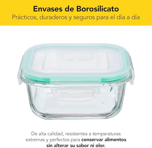 - Recipiente hermético, 800 ML, vidro borosilicato. Livre de BPA. Adequado para congelador, forno, micro-ondas e máquina de lavar loiça.