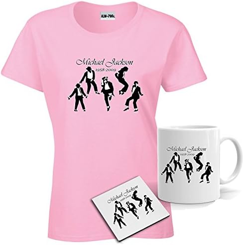 ALM786t Womens Printed in Memory Michael Jackson 1958-2009 T Shirt Mug Coaster Gift Set