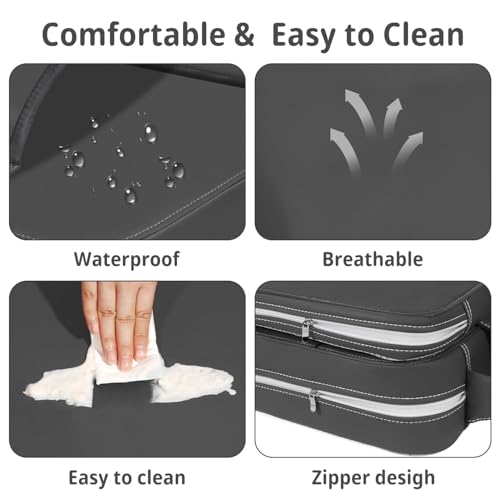 YOOJ® Toddler Booster Seat for Kitchen Chair, 2-in-1 Dining Table Booster Seat with Backrest & Adjustable Straps, PU Portable Toddler Eating Travel Increasing Cushion, Easy to Clean (Dark Grey)