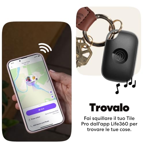 Tile Pro - Localizzatore, cerca oggetti e tracker Bluetooth per chiavi, borse e altro. Compatibile con iOS e Android. Trova telefono. Pacchetto da 1 (Nero)