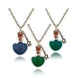 A Set of 3 JewelCool Magic Fire Fairy Angel Dust in a Glass Bottle, 3 Different Glow in the Dark Colors Heart Pendant Necklace Set, Jewelry Box and Four Greeting Cards Included