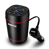 Car Charger Cup ZEEYU 12V Cigarette Lighter Splitter Power Adapter Dual USB Ports with Led Emergency Alarm Lighting Multifunction