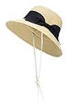 D Diana Dickson Women's Classic Summer Beach Sun Straw Bucket Hat w/Bow