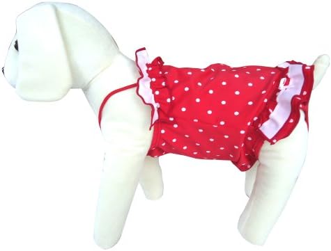 UP Collection Double Tier Bathing Skirt for Dogs, White Polka Dots, Red, XX-Small