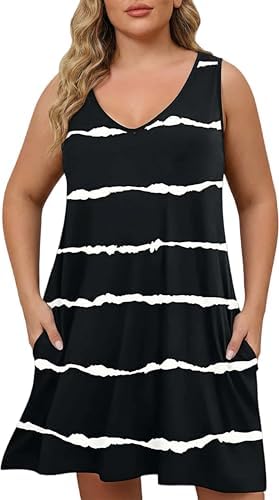 plus size t shirt dress amazon Plus Size Summer Dress for Women Causal Tshirt Dress with Pockets Pleated  Mid