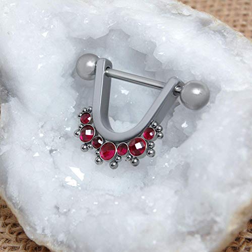 316L Surgical Stainless Steel Nipple Ring - Nipple Shield Piercing with Ruby - Barbell Jewelry 14g - Nipple Barbell - Body Piercing Jewelry