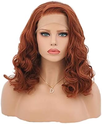 Auburn Wigs Short Wavy Lace Front Wigs Copper Red Synthetic Wig