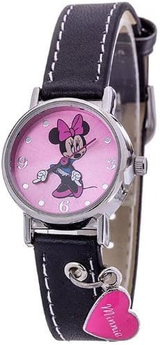 Minnie Mouse #MCK513 Women's Leather Band Heart Charm Watch