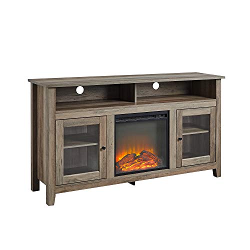 Walker Edison Glenwood Rustic Farmhouse Glass Door Highboy Fireplace TV