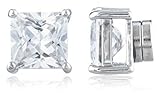 New & Improved! Silvertone with Clear Cz Square Magnetic Stud Earrings - 4mm to 12mm Available