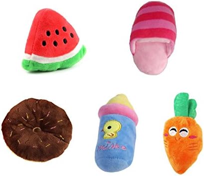 Squeaky Toys for Dogs Pet Cats Fabric Watermelon Radish Slippers Doughnuts Milk Bottle Kitten Puppy Plush Squeaky Dog Toys