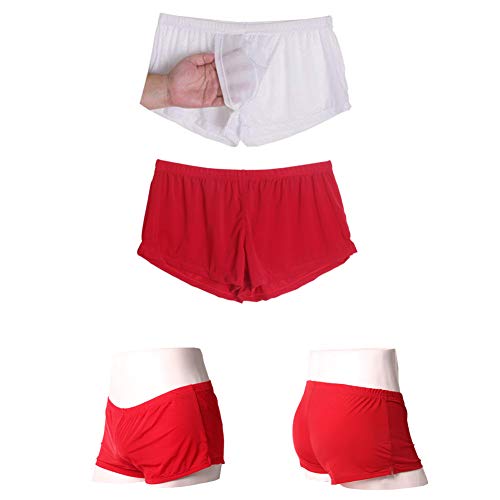 KAMUON Men's Sexy Breathable Built-in Pouch Boxers Underwear Lounge Sleep Shorts (US L = Asian Tag 2XL : Waist 36"-38", red)