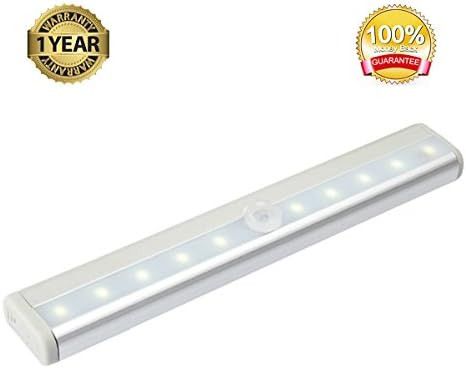 Homeup Portable Aluminum Case Sensor LED Lights 10LED Cabinet Light Closet Light Drawer Control Night Light (Battery Operated) - Silver