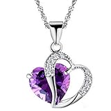 Rhinestone Pendant Necklace,Han Shi Hot Sale Luxury Women Heart Crystal Silver Chain Jewelry (A, L)
