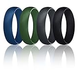ROQ Silicone Wedding Ring for Men, Set of 4 Affordable Comfort Fit 6mm Manly Metallic Silicone Rubber Wedding Bands - Black, Olive, Blue, Grey- Size 8