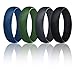 Silicone Wedding Ring For Men By ROQ, Set of 4 Affordable Comfort Fit 6mm Manly Metallic Silicone Rubber Wedding Bands - Black, Olive, Blue, Grey- Size 8