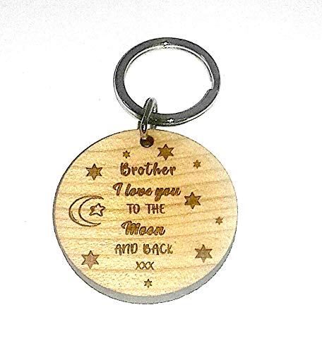 Brother I Love You to The Moon and Back Wooden Wood Keyring Key Ring
