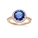 Ice Gems Rose Gold Flashed Silver Simulated Blue Sapphire and Cubic Zirconia Round Halo Ring, Size9