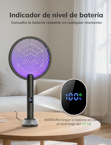 YISSVIC Electric Mosquito Racket 2PCS Electric Mosquito Killer 3 in 1 with Light Base 4000V 1800mAh Rechargeable USB-C Electric Fly Swatter UV Light Black