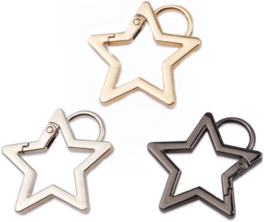 3Pcs Star Shaped Stainless Steel Keychain Clip Carabiner Snap Hook Holder Star Carabiner Hook Clip Key Holder Carabiner Clip for Keys and Wallet with Key Chain Rings Accessories (M)