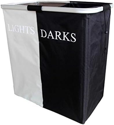 BBDI Foldable Laundry Sorter Double Hamper Clothes Basket with Mesh Closure on Top,Size M - Black + White