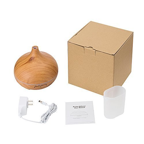 Essential Oil Diffuser,XPLUS 300ml Wood Grain Ultrasonic Cool Mist Humidifier With Adjustable Mist Mode,Multi-Color Light and Waterless Auto Shut-Off for Office Home Bedroom Living Room Study Yoga Spa (Wood Grain)