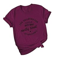 Emimarol Women V Neck Graphic Funny Cute T Shirt Teen Girl Tops Tee Wine