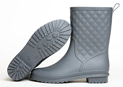 Litfun Womens Black Mid Calf Rain Boots Outdoor Work Waterproof Garden Booties Wide Calf Rain Shoes