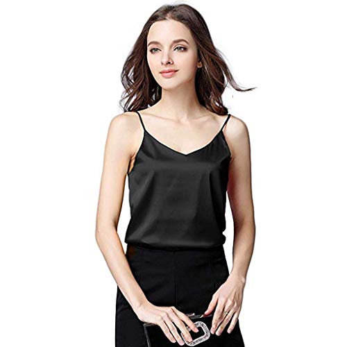 Inverlee Women Sexy Silk Ladies Camisole Bottom Blouse Shirt Soft Satin Tank Top Crop Black - Thumbnail 7