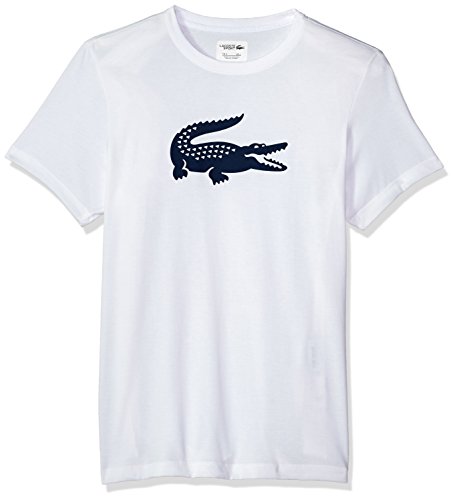 Lacoste Men's Short Sleeve Jersey Tech with Gator Graphic Logo T-Shirt, TH3377, White/Navy Blue, X-Large