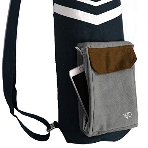Organic Yoga Mat Bag- Eco Friendly Yoga Bag for Extra Wide Mats- Grey Blue Mat Carrier for Men & Women: Full Zip, Adjustable Carry, Pockets, GOTS 100% Cotton Canvas, Fair Trade Certified Environmental