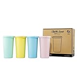 Healthy Sweets Kids Drinking Cup Juice Cup Dust-Proof Lid Food Grade Natural Environmental Without Bisphenol A Formaldehyde and Plasticizer Free-set of 4 cups, 4 colors