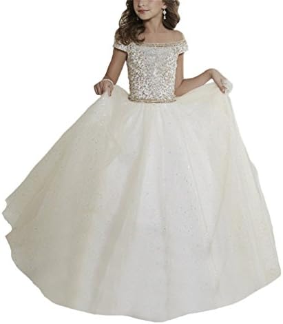 MSJME Girls' Jewel Crystal Soft Net Ball Gowns Pageant Gowns 16 US Nude Pink