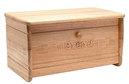 T&G Heritage Brotkasten mit Frontklappe, mit Schnitzereien, aus natürlichem Hevea-Holz