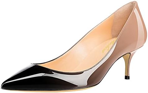 Lutalica Women's Patent Leather Pointed Toe Kitten Heel Wedding Party Dress Shoes Office Court Shoes